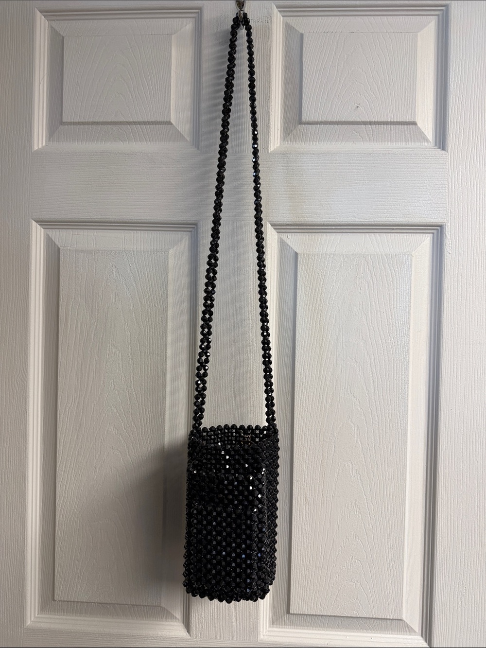 Susan Alexandra Black Beaded Crossbody Bag Rainbow Flower Mini Purse